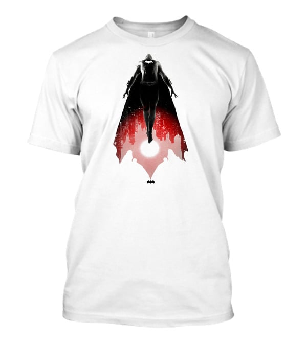 Batman Rising Over Gotham City Silhouette Red And Black T-Shirt