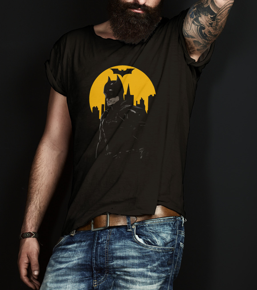 Batman Gotham City Silhouette Yellow Bat T-Shirt