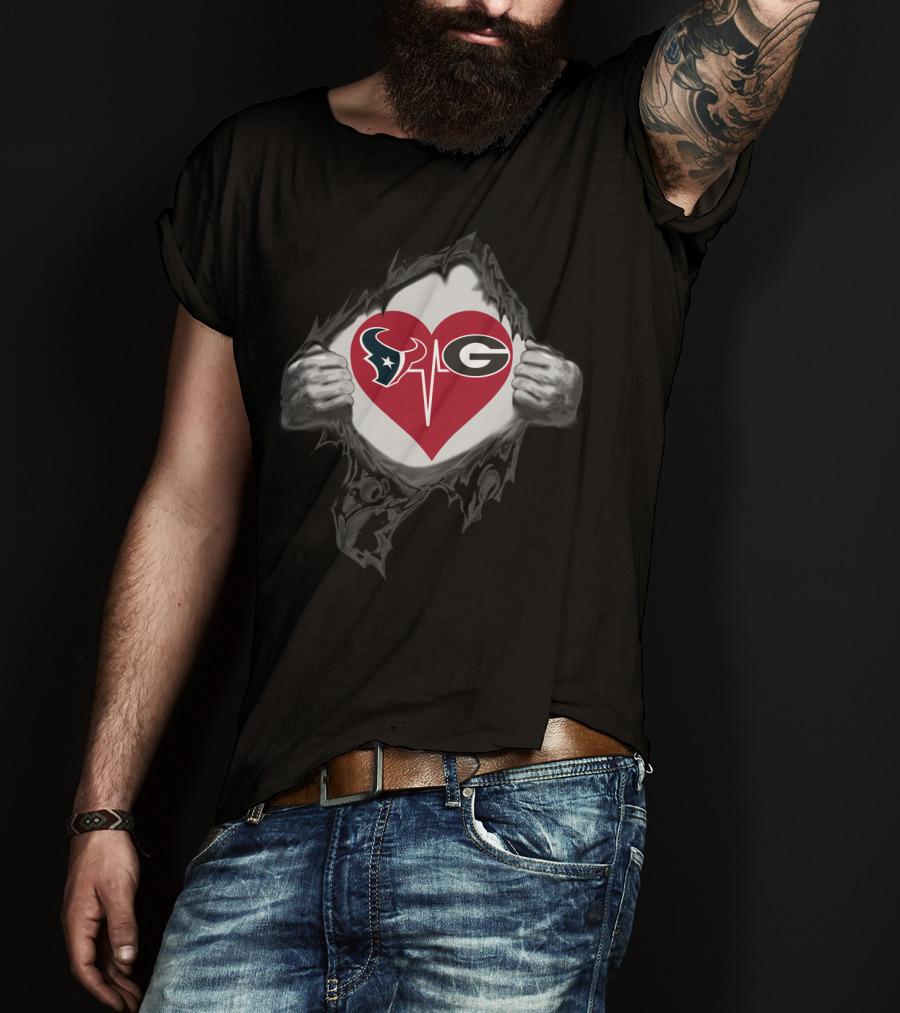 Houston Texans And Georgia Bulldogs Heart Logo Combination T-Shirt