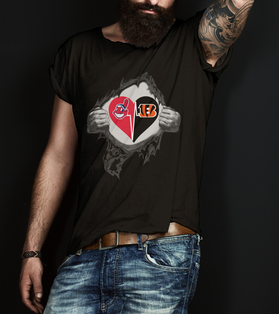 Bengals And Cleveland Indians Heart T-Shirt