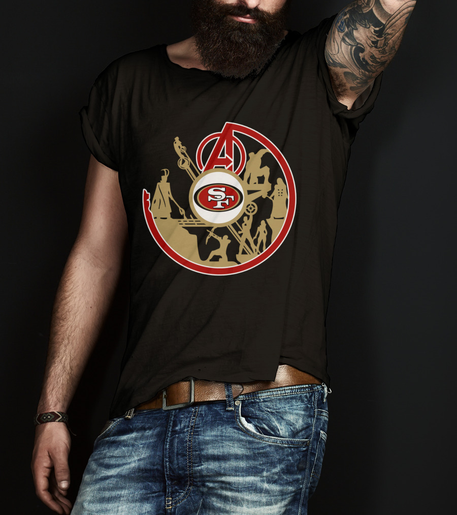 San Francisco 49ers Avengers Logo Crossover T-Shirt