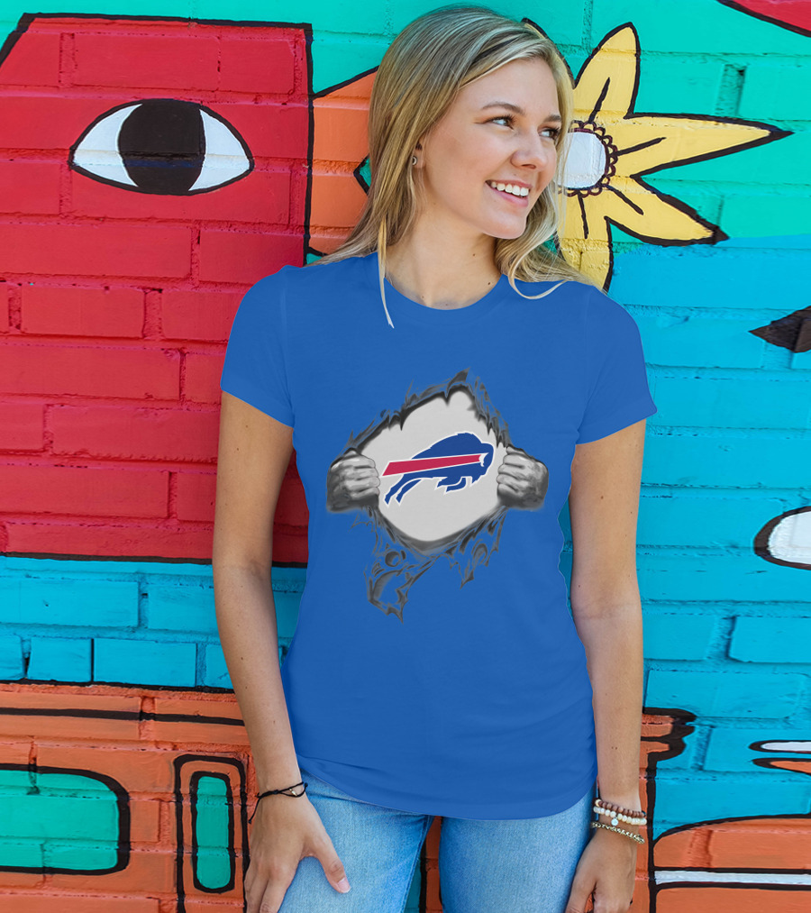 Buffalo Bills Superhero Buffalo Logo Peeking Through T-Shirt