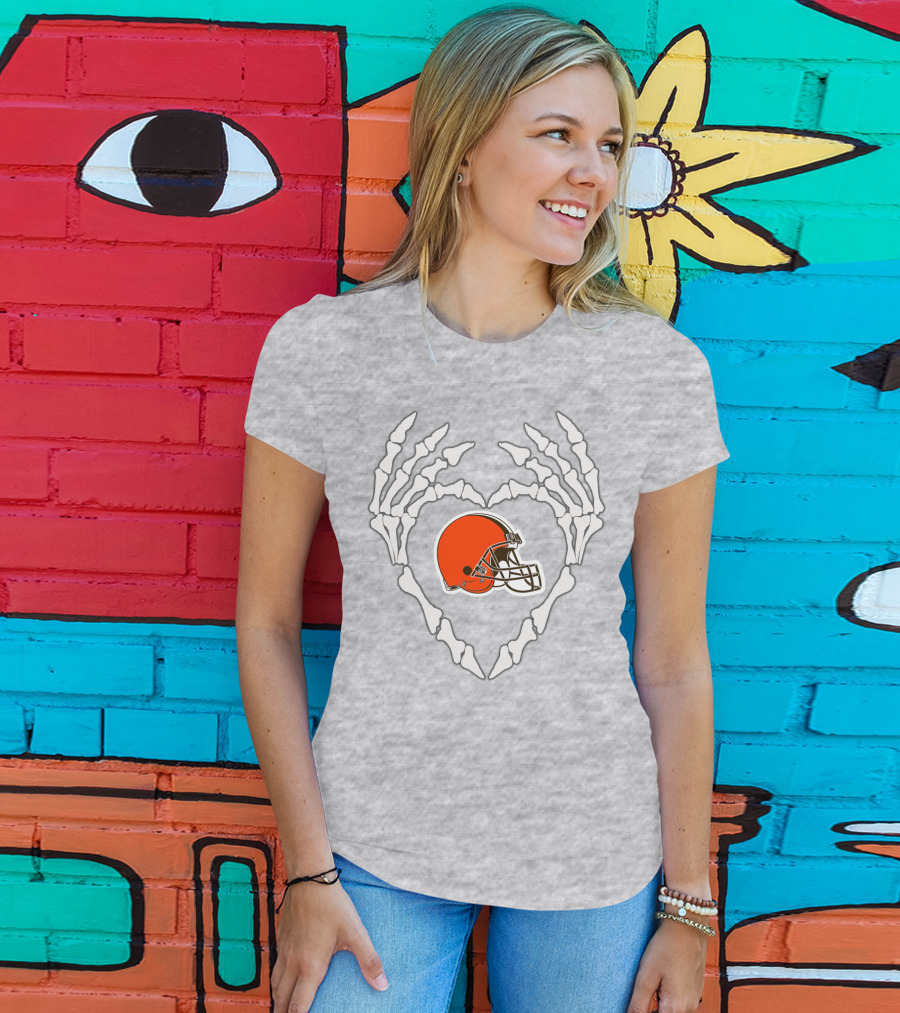 Cleveland Browns Helmet Skeleton Heart T-Shirt