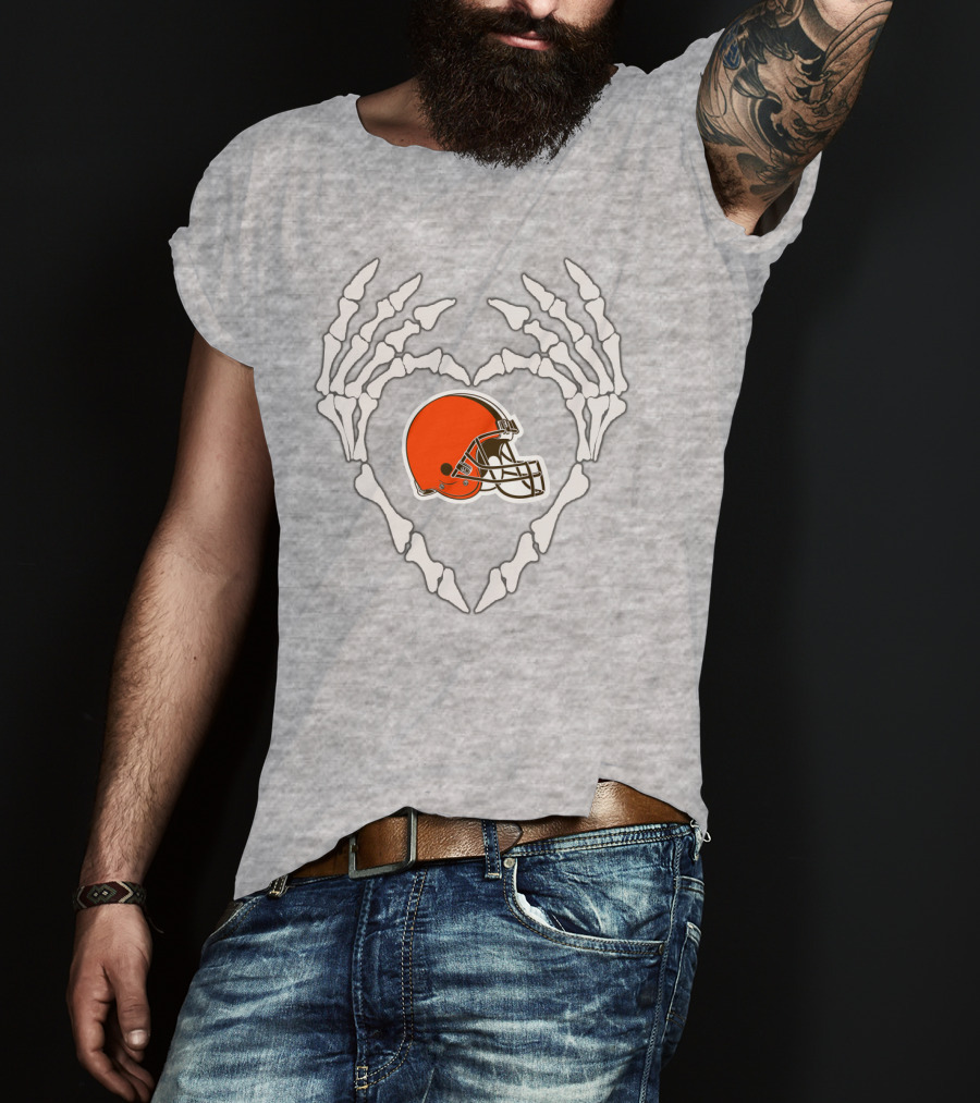 Cleveland Browns Helmet Skeleton Heart T-Shirt