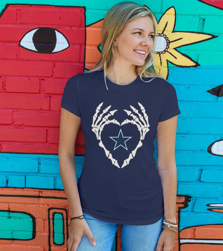 Cowboys Skeleton Hands Heart Star T-Shirt