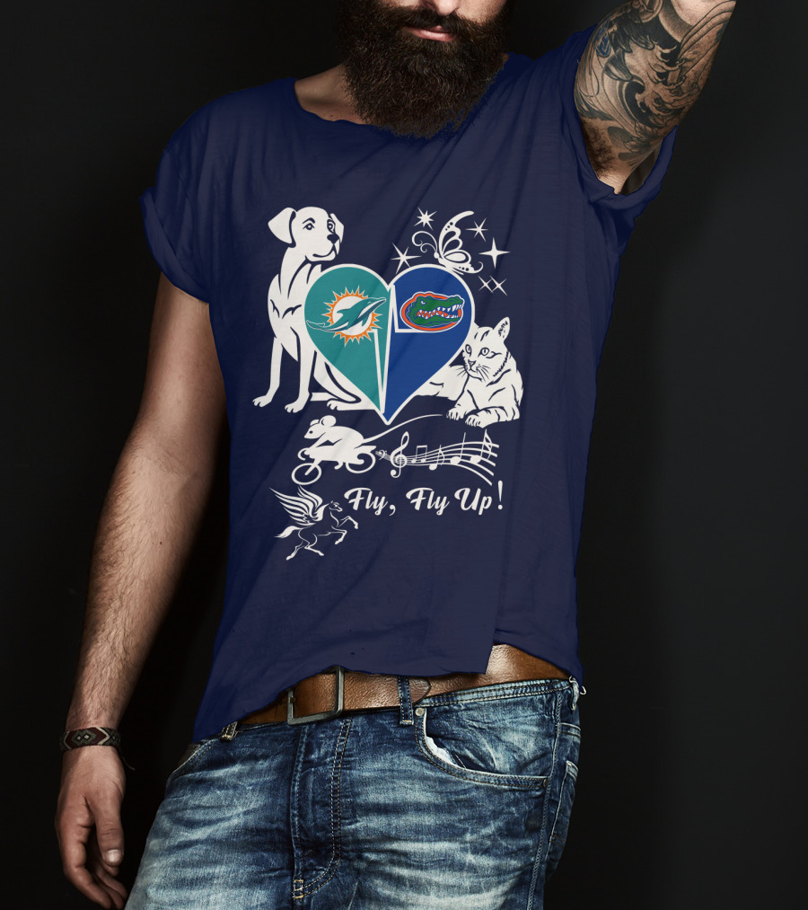 Miami Dolphins Florida Gators Heart Fly Fly Up! T-Shirt