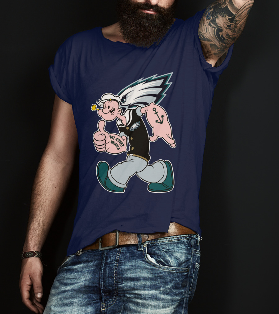 Popeye My Story Begins Philadelphia Eagles Anchor Navy Blue T-Shirt