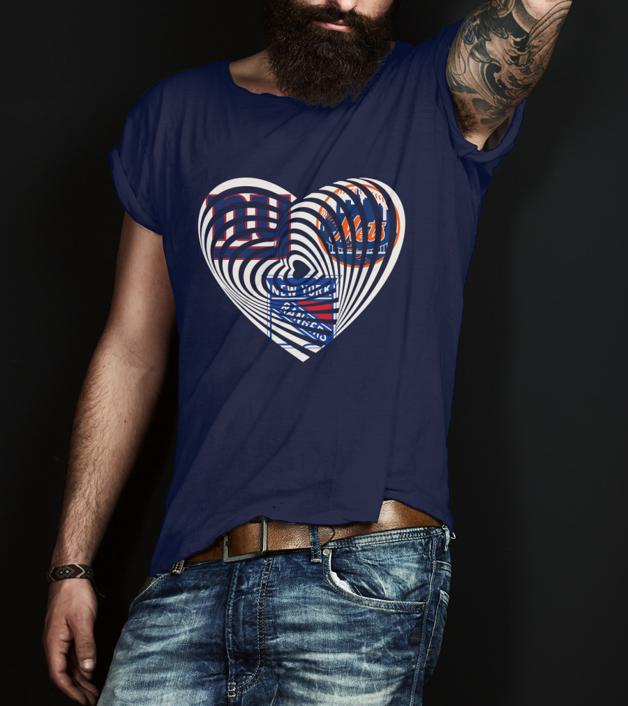 New York Giants Mets Rangers Heart T-Shirt