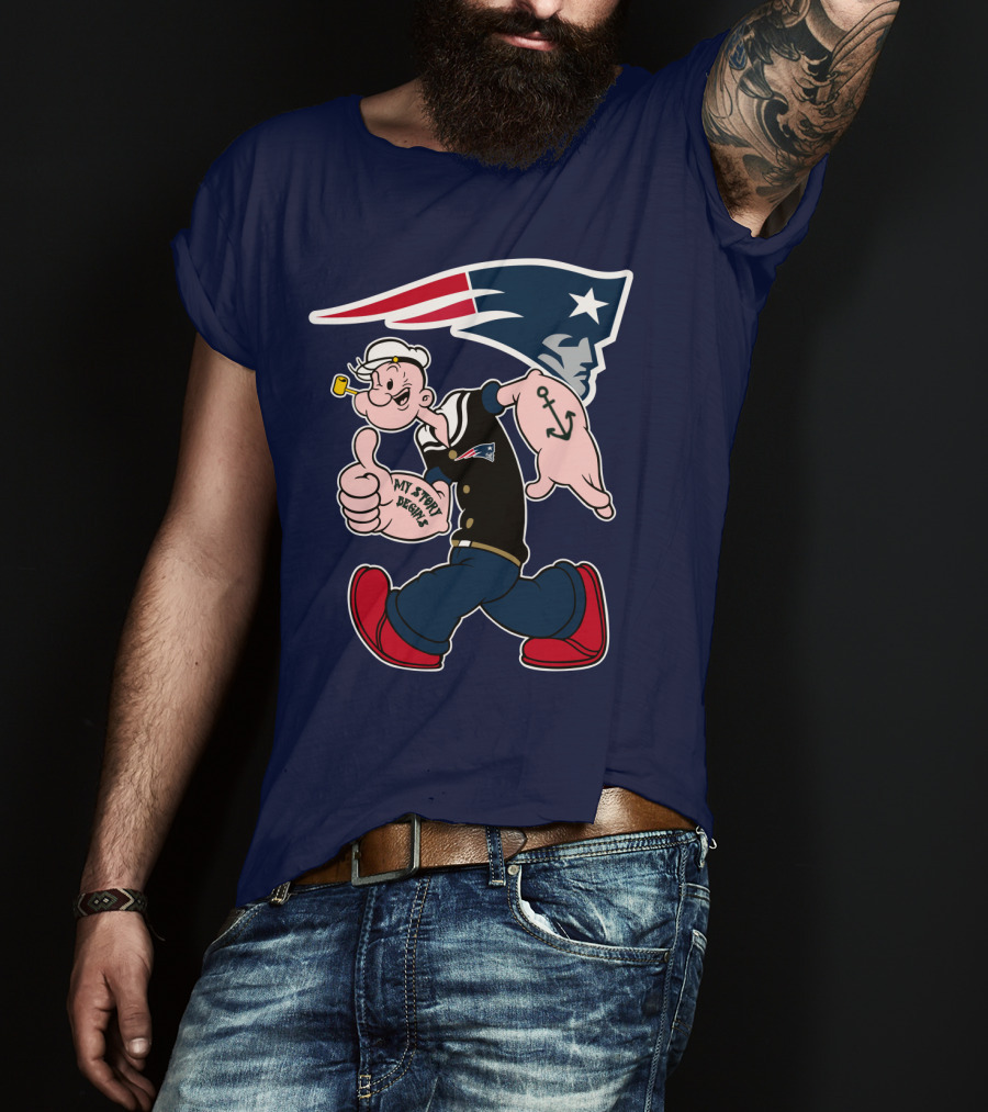 New England Patriots Popeye My Forty Defense Anchor Navy T-Shirt