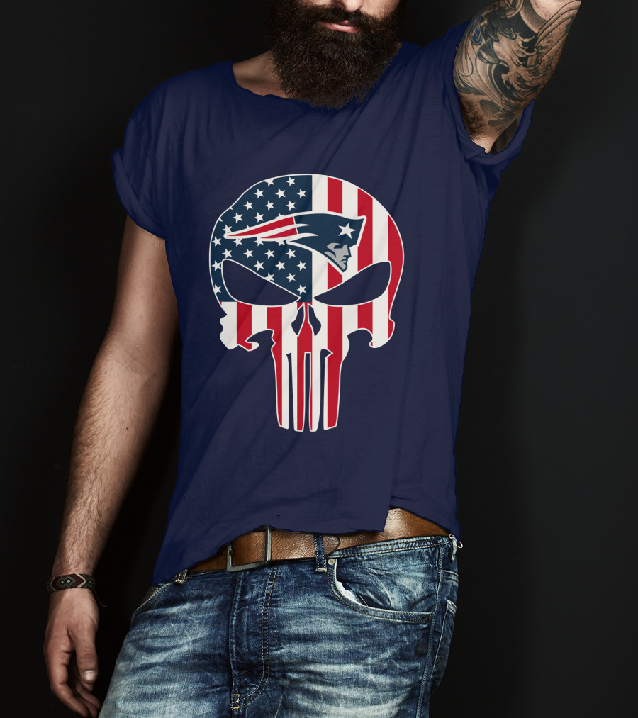 New England Patriots American Flag Skull T-Shirt