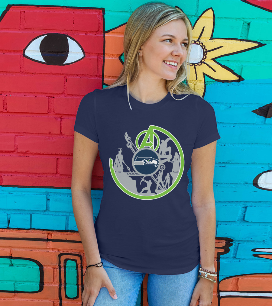 Seahawks Avengers Crossover Logo Silhouettes T-Shirt