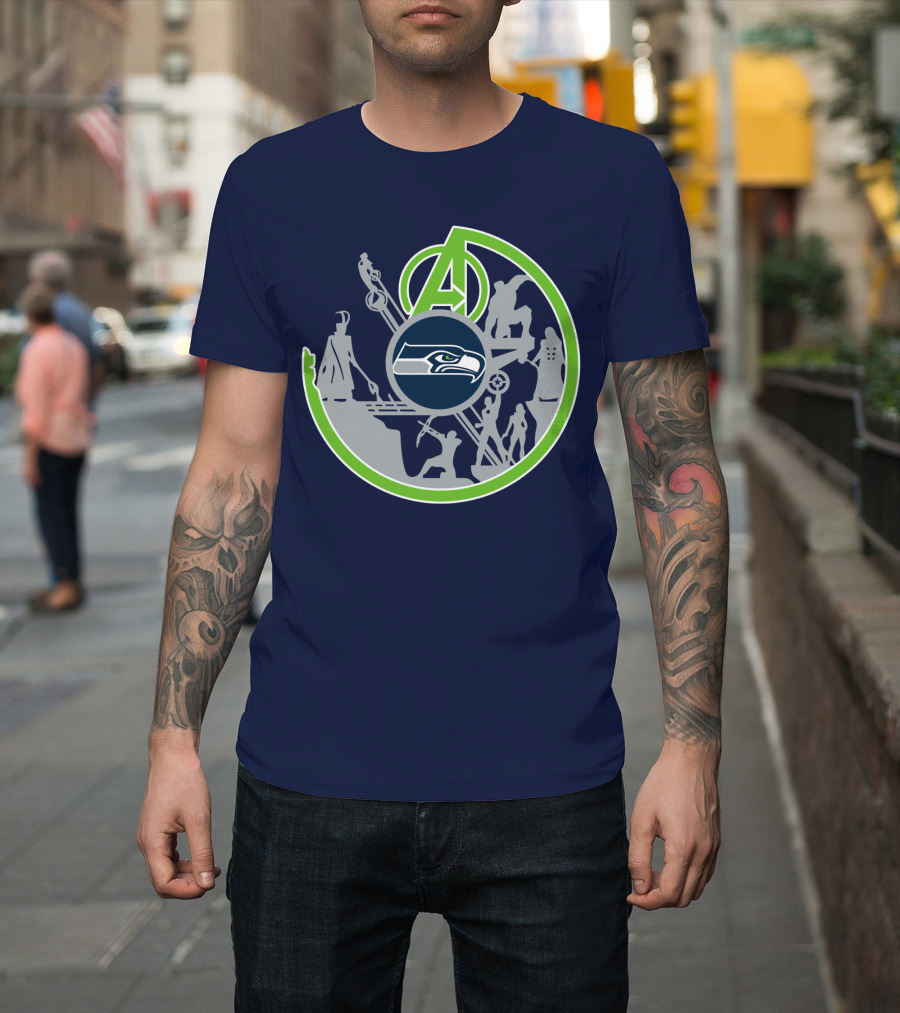 Seahawks Avengers Crossover Logo Silhouettes T-Shirt