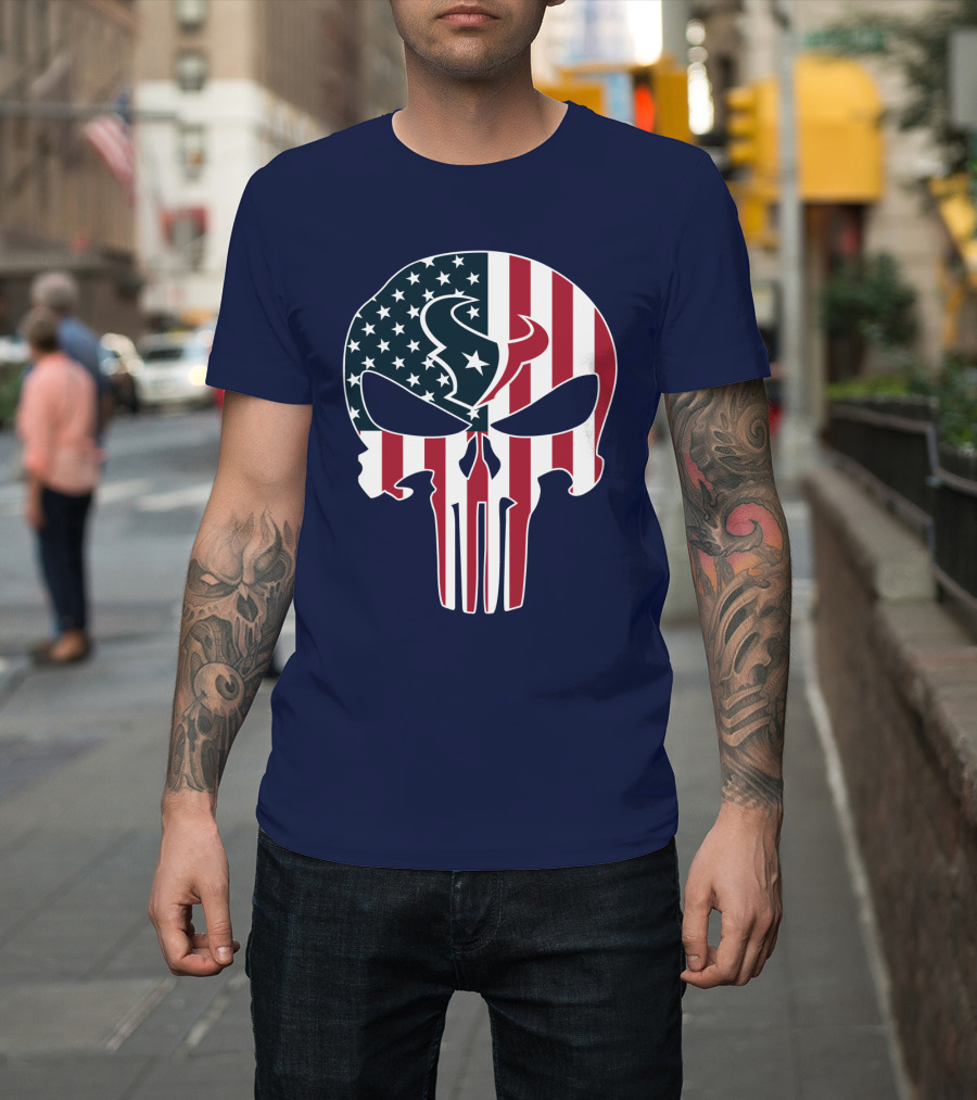 Texans Punisher Skull American Flag T-Shirt