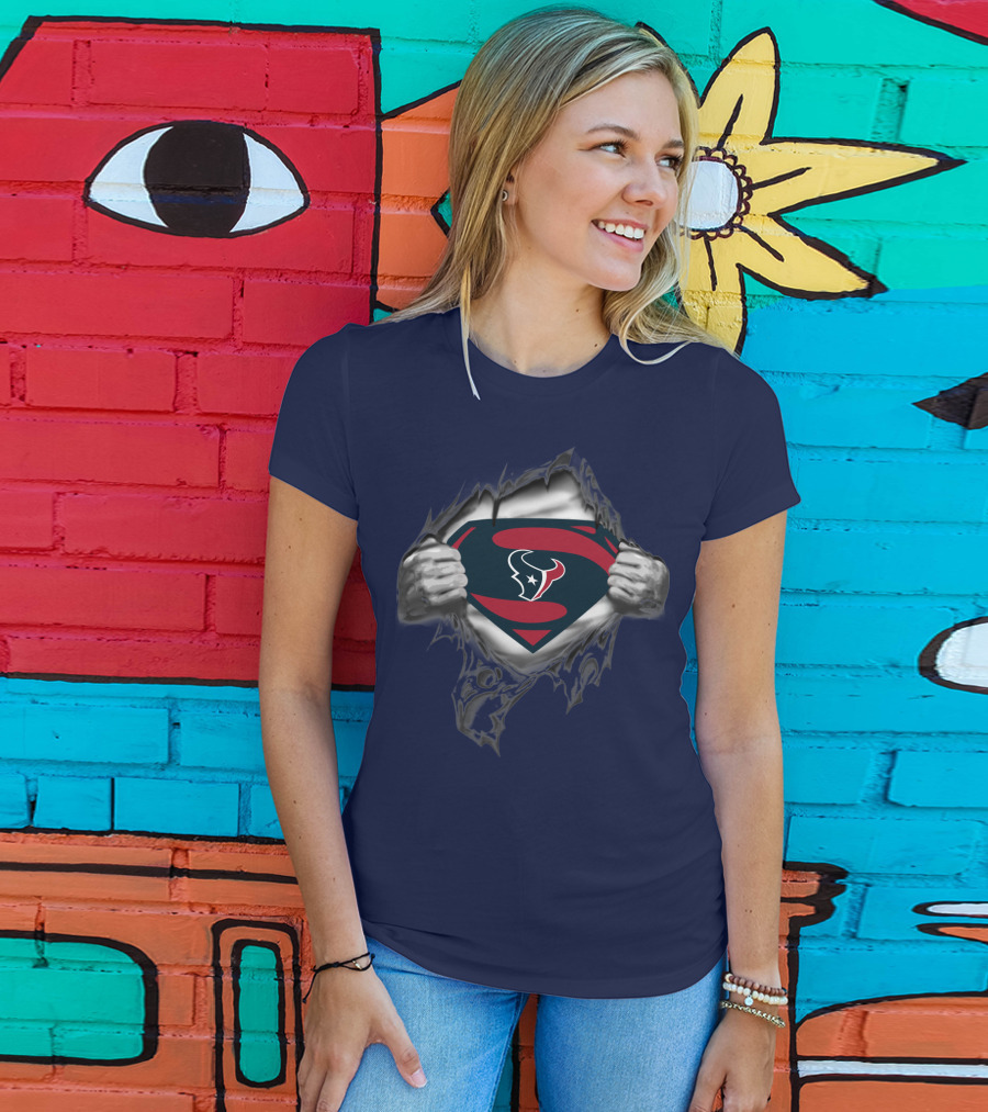 Texans Superhero Logo Rip T-Shirt