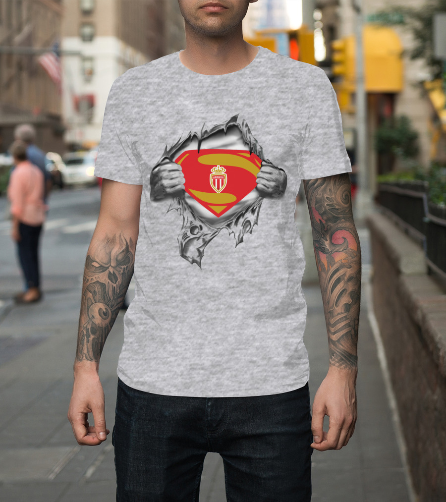As Monaco Superman Shield Logo Hands Ripping T-Shirt