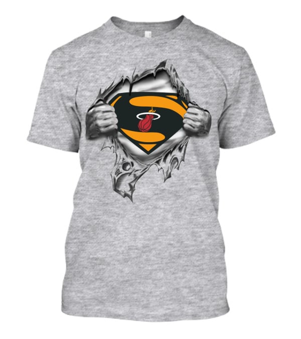 Miami Heat Superhero Basketball Logo Silver T-Shirt