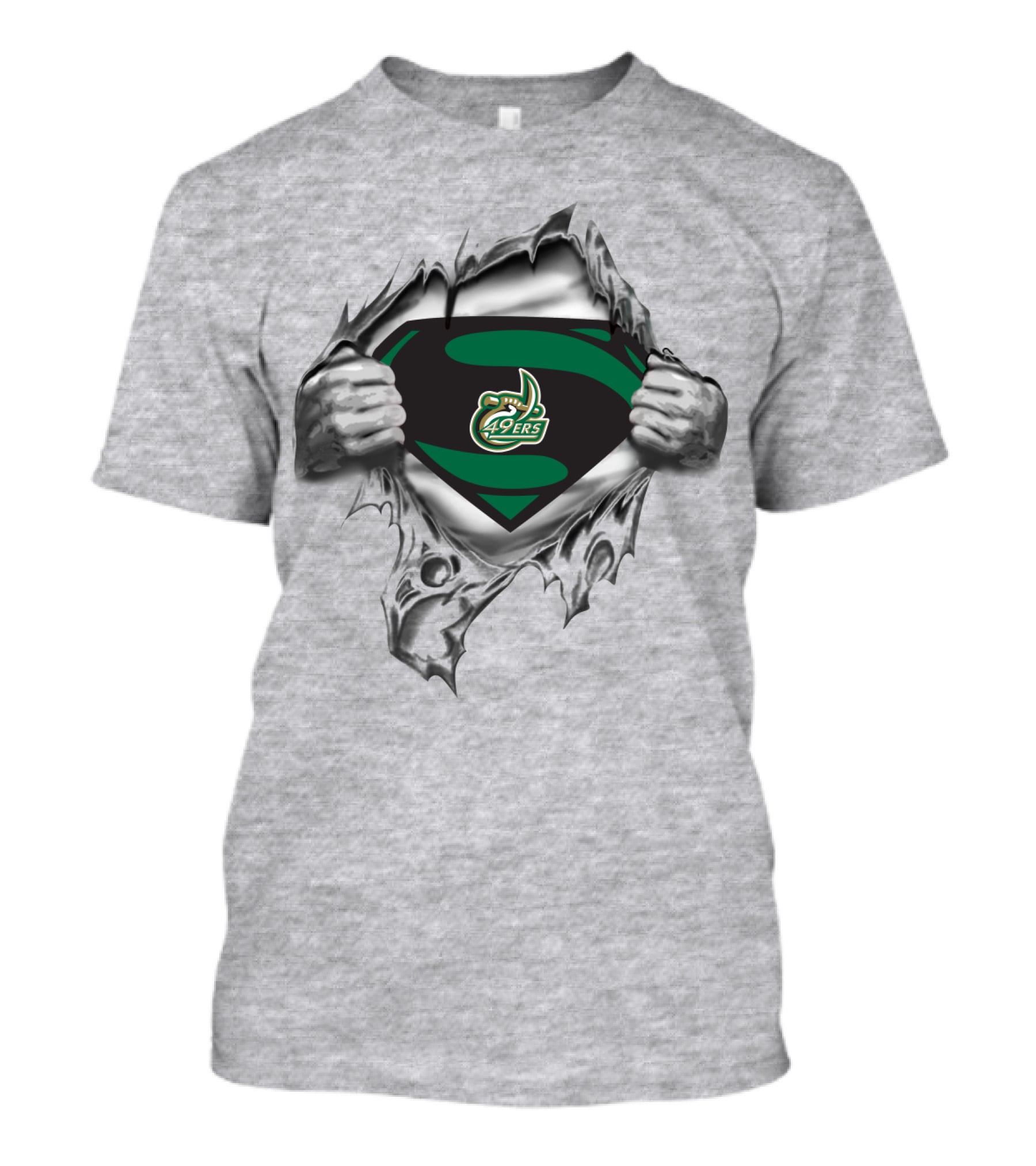 Charlotte 49ers Logo Superhero Chest Ripping T-Shirt