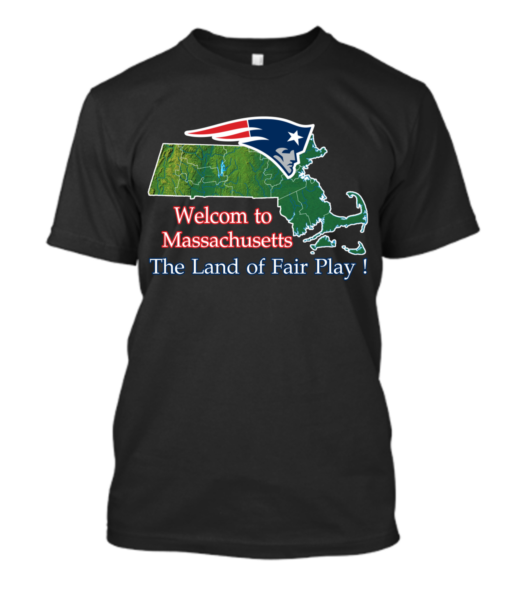 Welcome To Massachusetts The Land Of Fair Play Patriotic Map T-Shirt