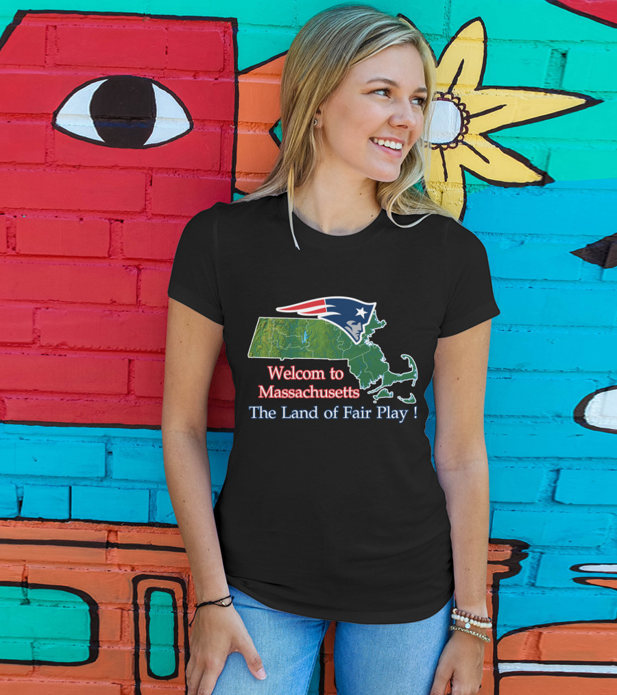 Welcome To Massachusetts The Land Of Fair Play Patriotic Map T-Shirt
