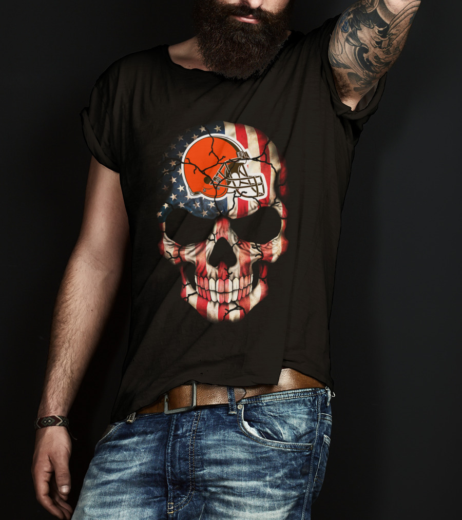 Cleveland Browns American Flag Skull T-Shirt