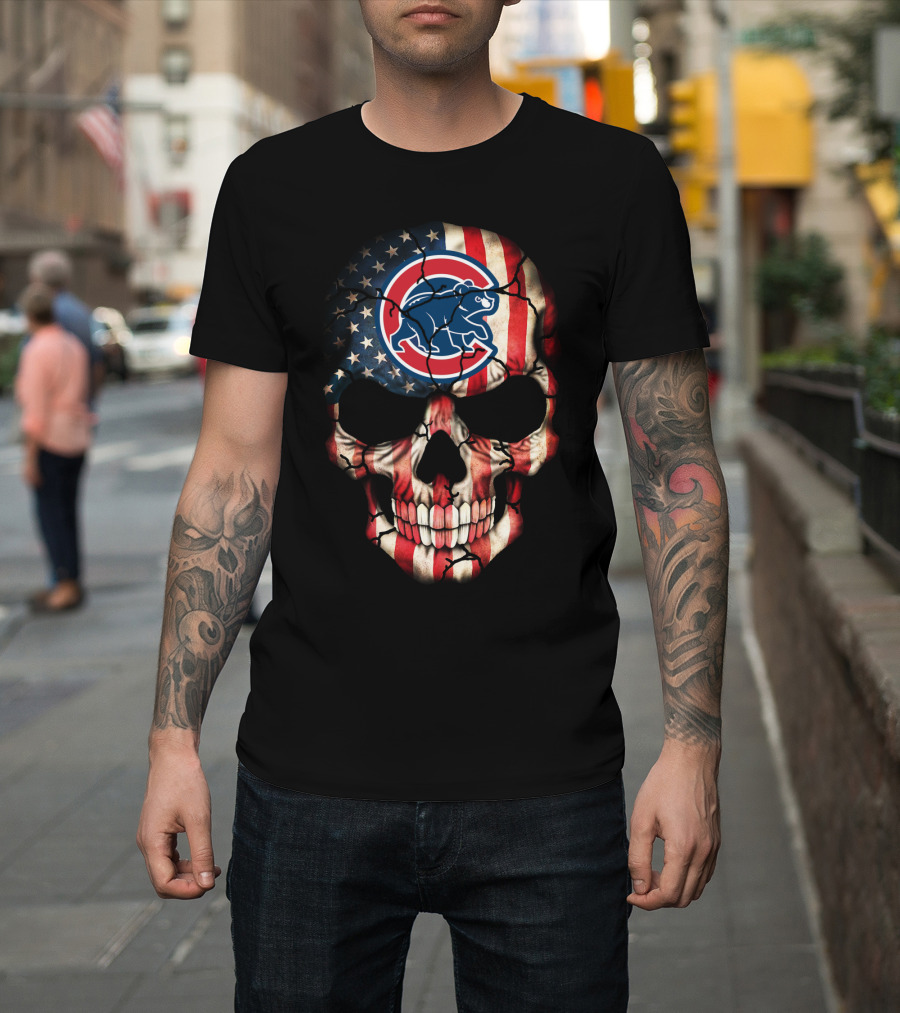 Chicago Cubs American Flag Skull T-Shirt