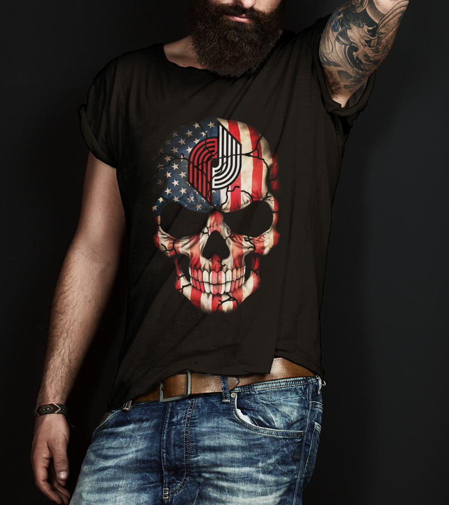 Portland Trail Blazers American Flag Skull T-Shirt