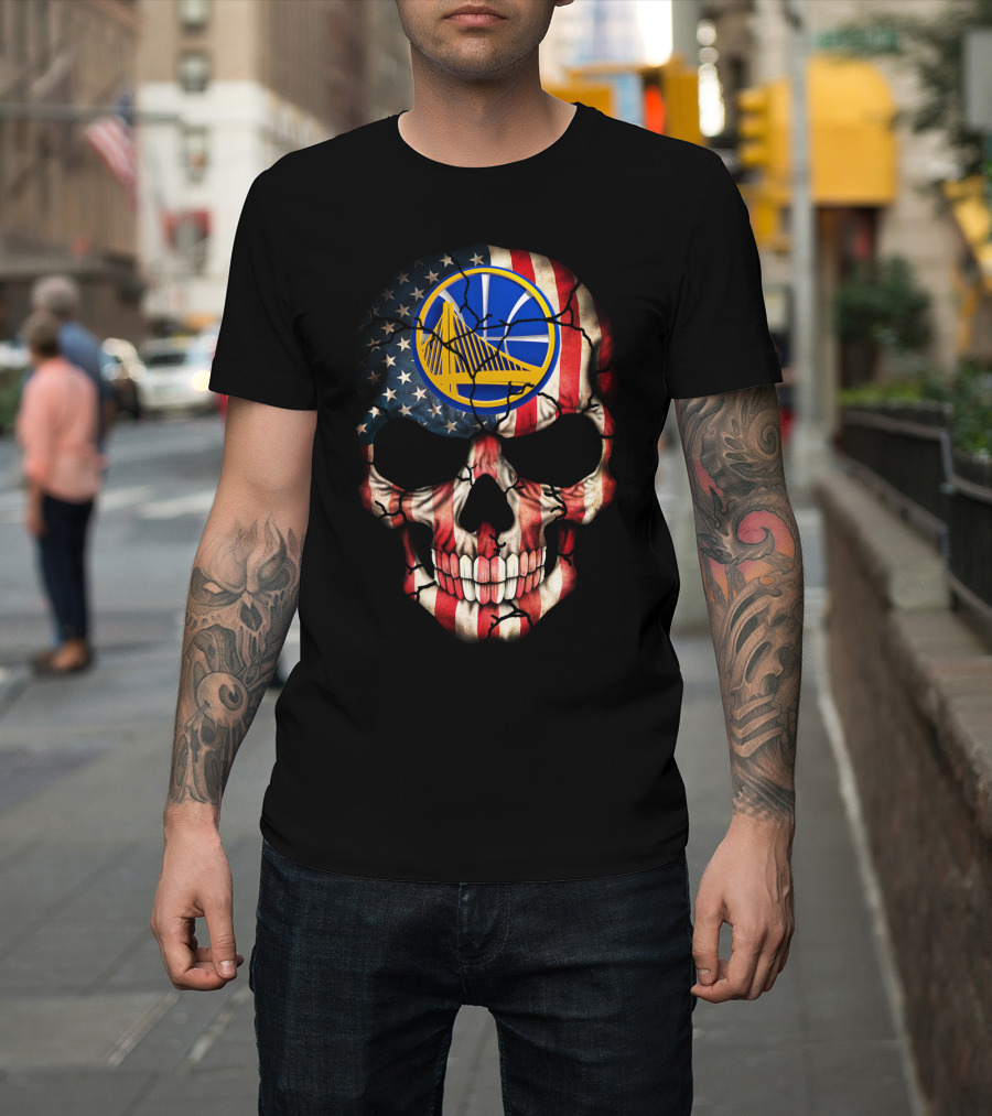 Golden State Warriors American Flag Skull T-Shirt