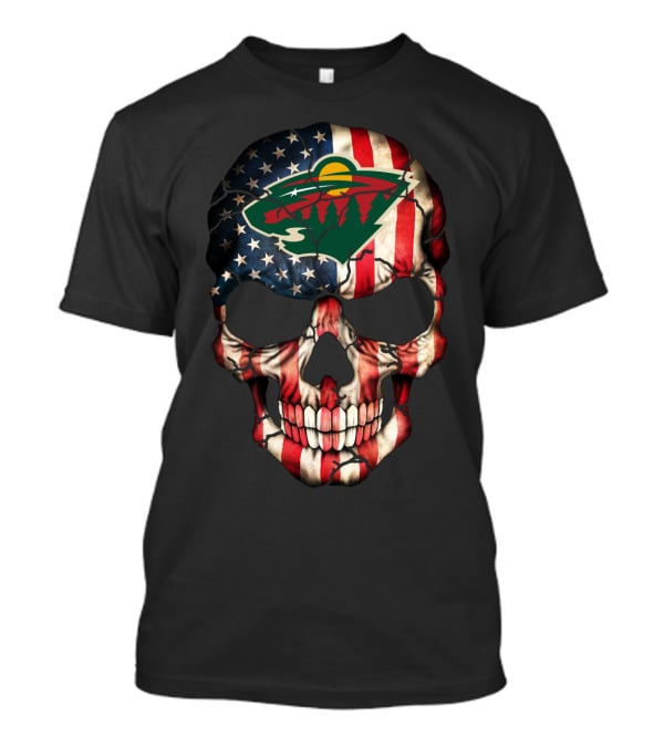 Minnesota Wild American Flag Skull T-Shirt