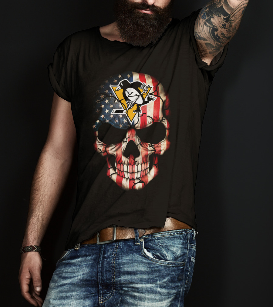 Pittsburgh Penguins American Flag Skull T-Shirt