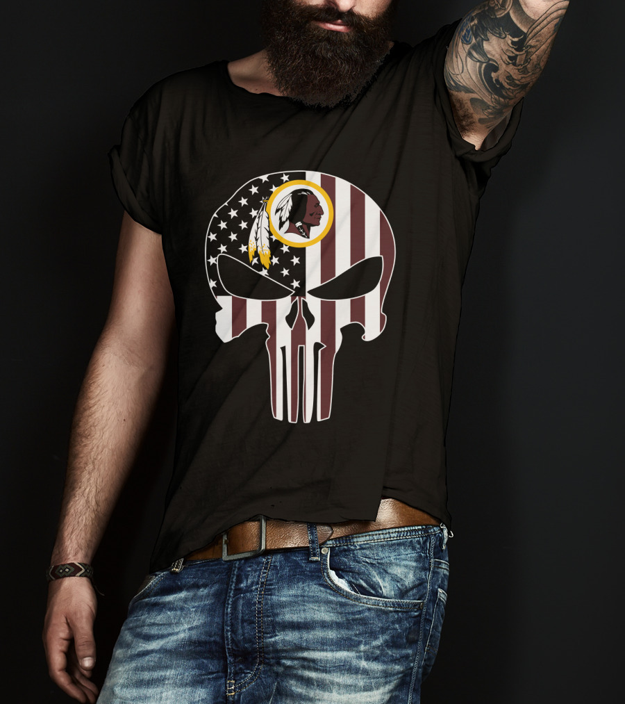Redskins Logo Punisher Skull American Flag T-Shirt