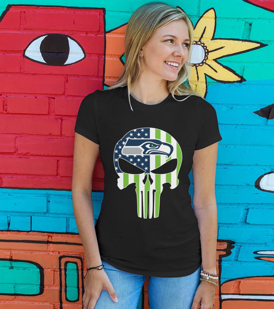 Seahawks Skull American Flag T-Shirt