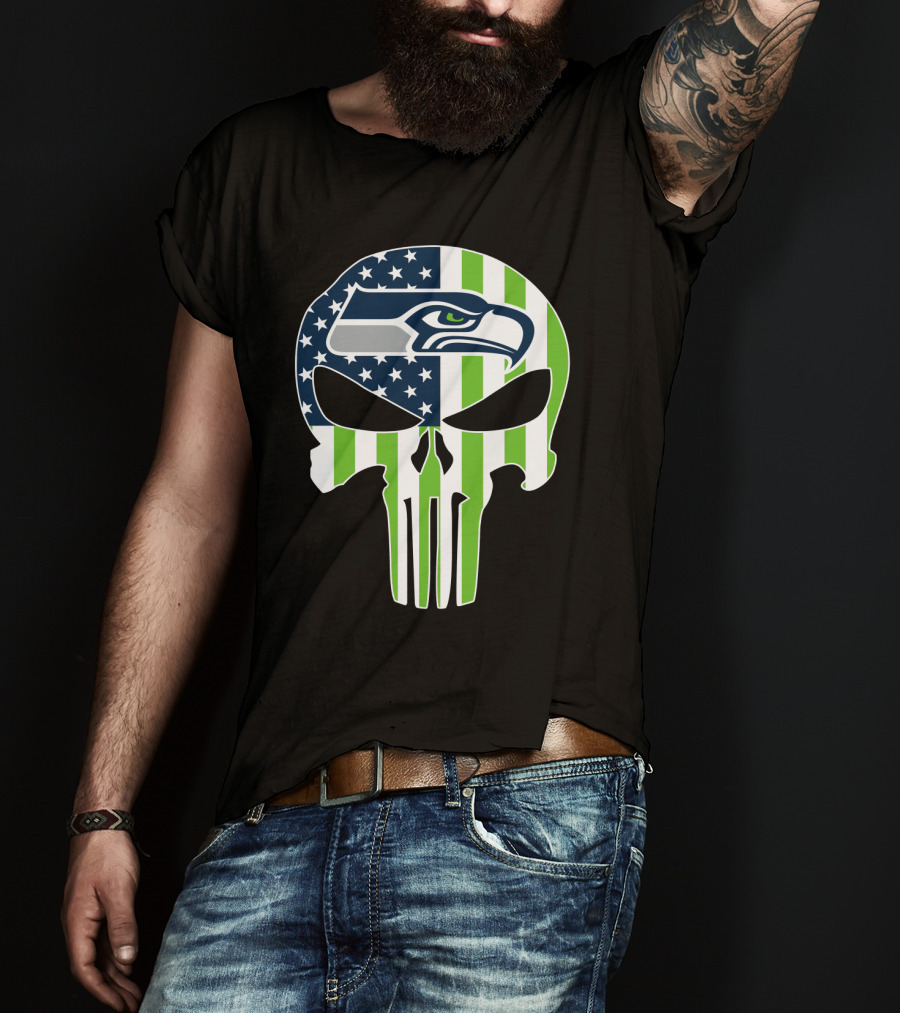 Seahawks Skull American Flag T-Shirt