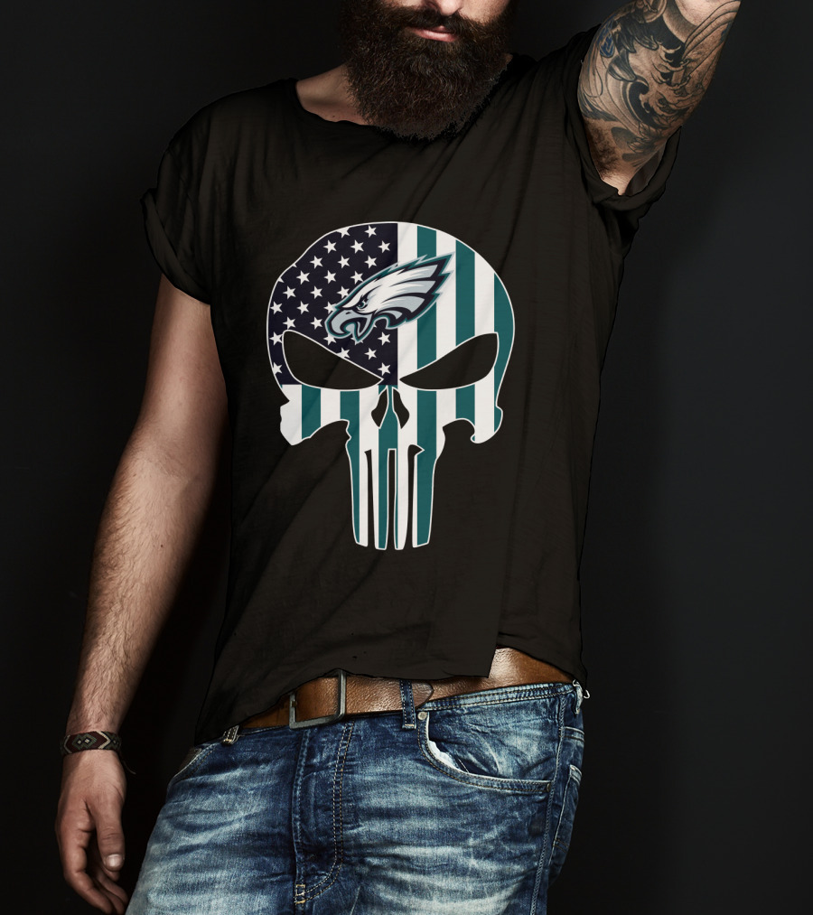 Eagles Punisher Skull American Flag T-Shirt
