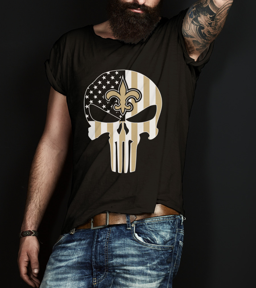 Saints Punisher Skull American Flag Fleur-De-Lis T-Shirt