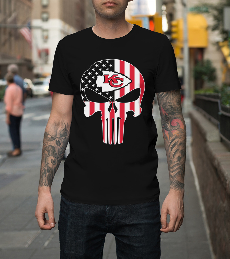 Kc Chiefs American Flag Skull T-Shirt