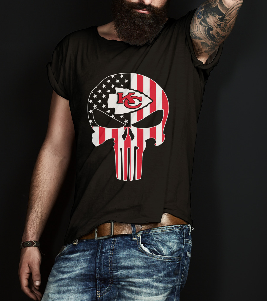 Kc Chiefs American Flag Skull T-Shirt