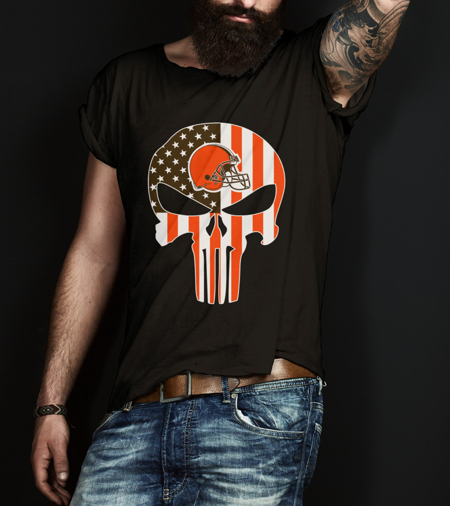 Cleveland Browns Skull American Flag Helmet T-Shirt