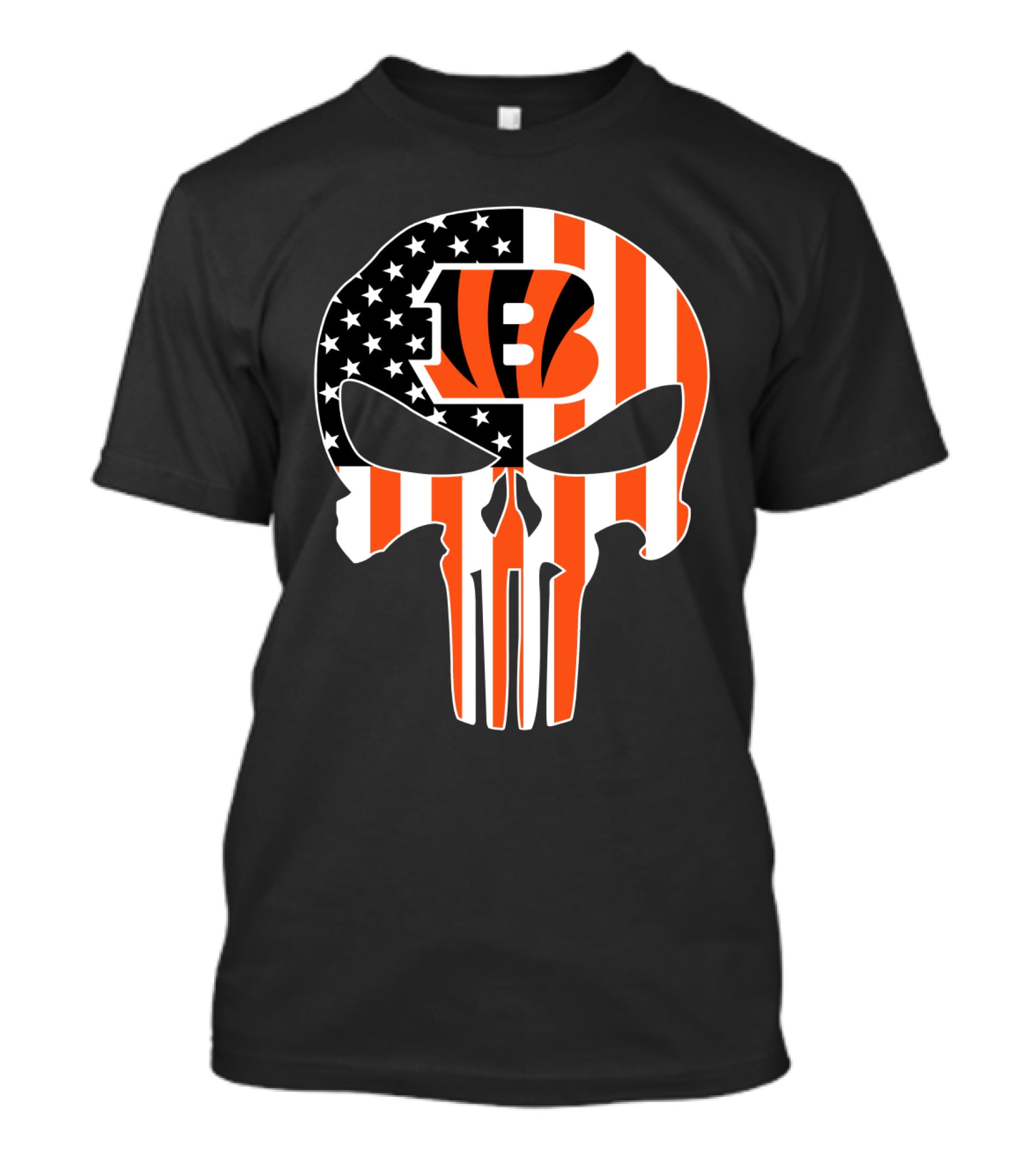 Bengals Skull American Flag Stripes T-Shirt