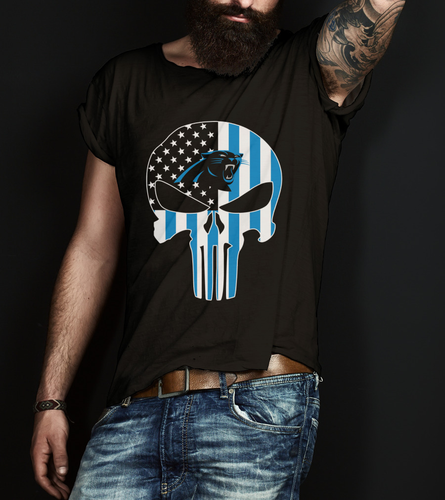 Carolina Panthers Punisher Skull American Flag T-Shirt