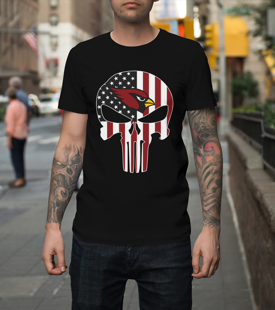 American Flag Punisher Skull Cardinals T-Shirt