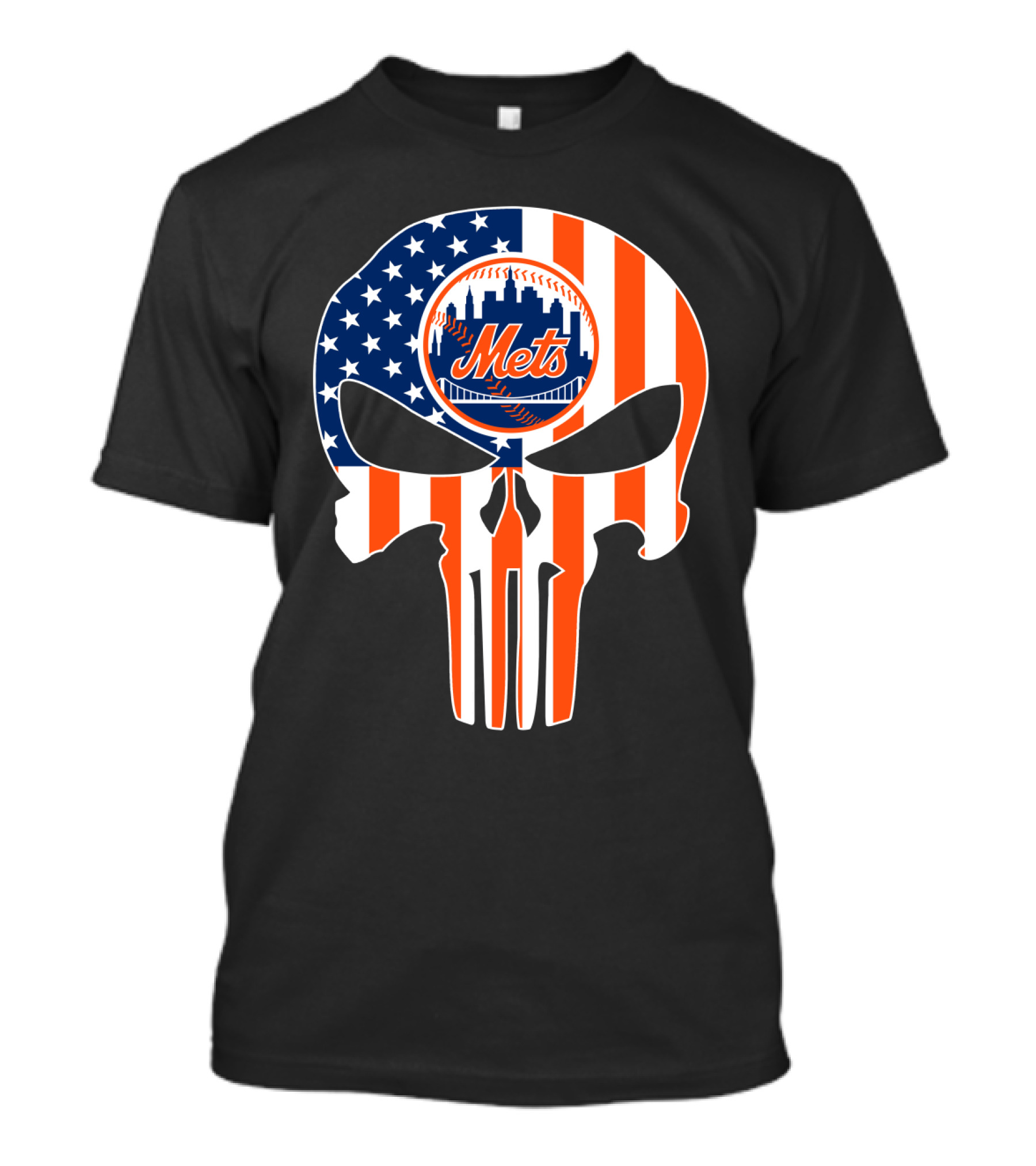 New York Mets American Flag Skull T-Shirt