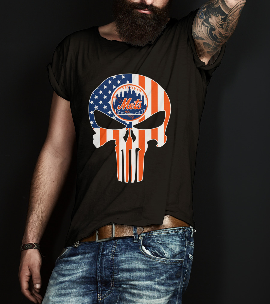 New York Mets American Flag Skull T-Shirt