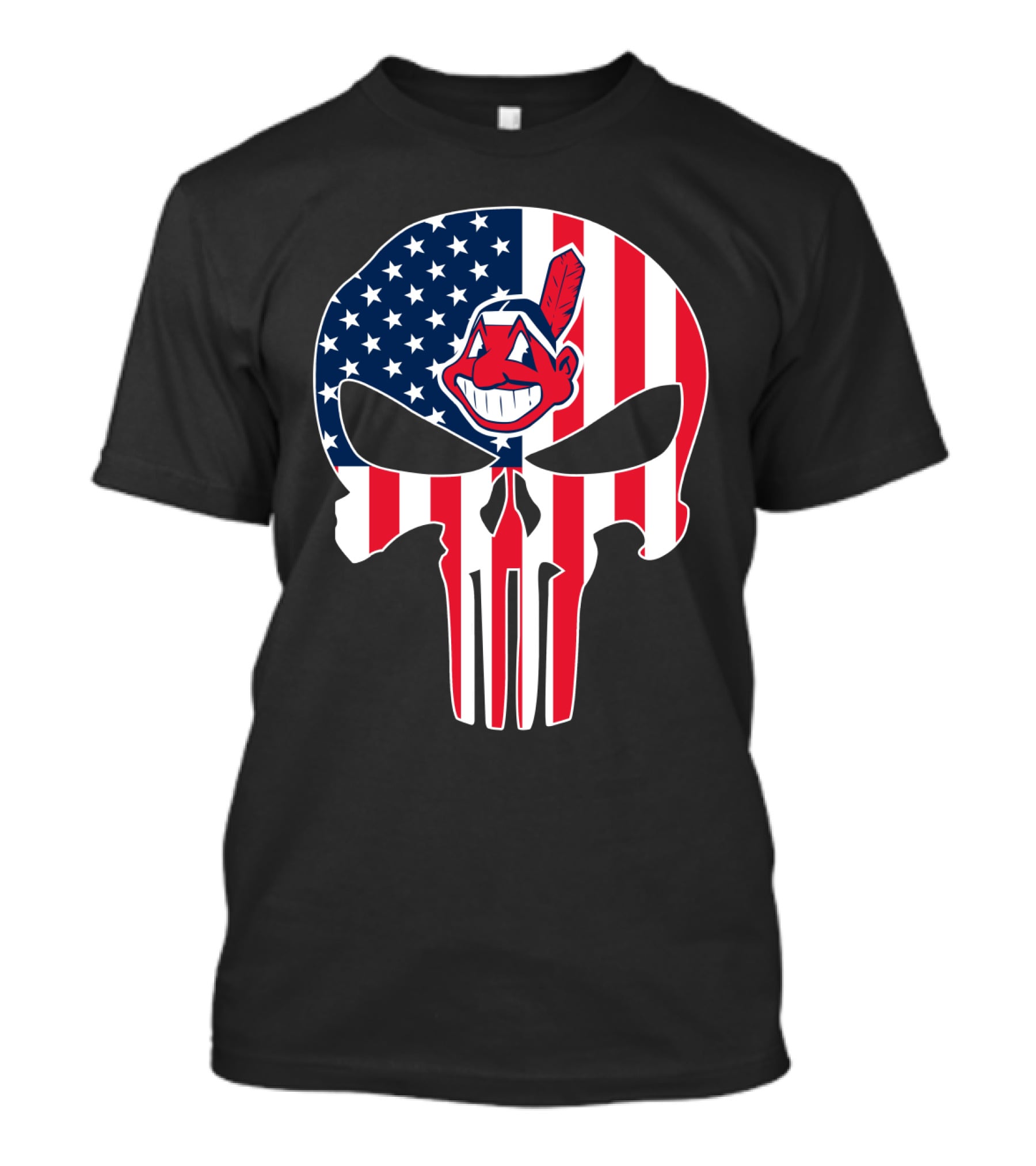 Cleveland Indians Punisher Skull American Flag T-Shirt