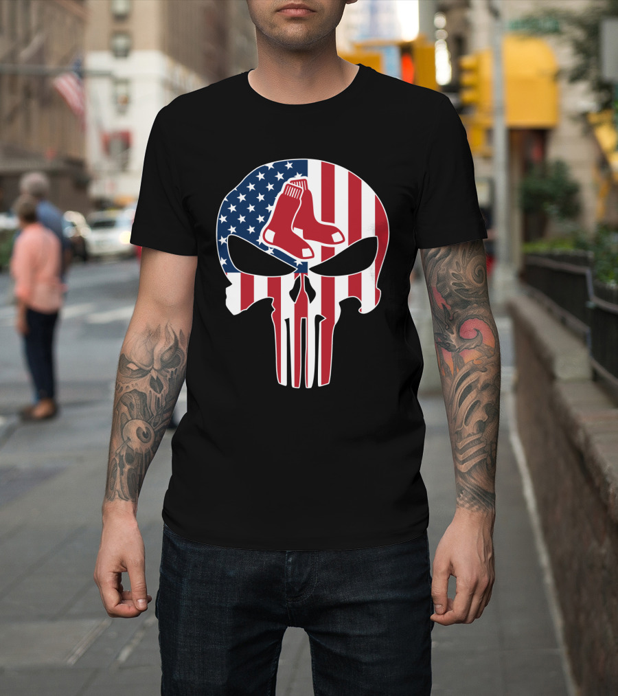 Boston Red Sox American Flag Punisher Skull T-Shirt