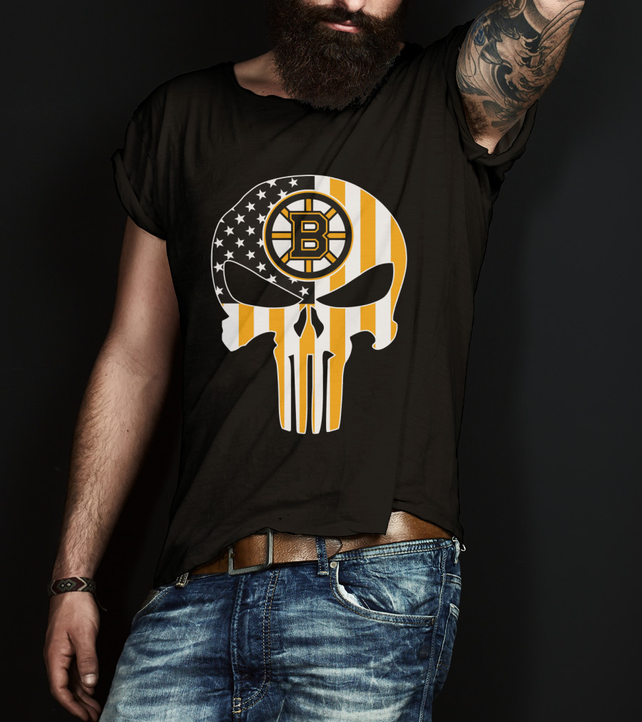 Boston Bruins Punisher Skull American Flag T-Shirt