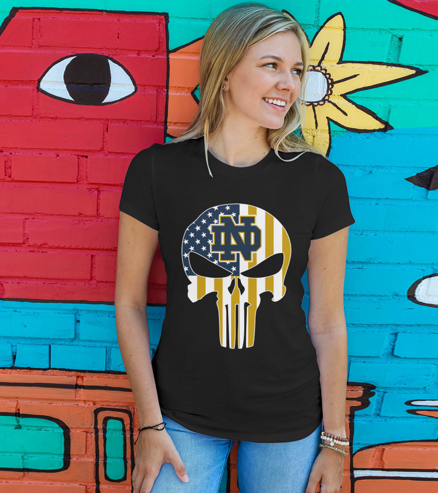 Notre Dame Fighting Irish Nd Skull American Flag T-Shirt