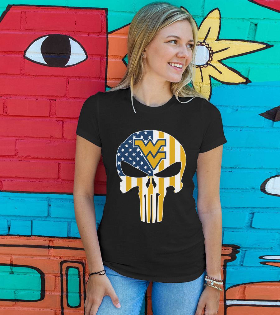 Wv American Flag Punisher Style West Virginia Mountaineers T-Shirt