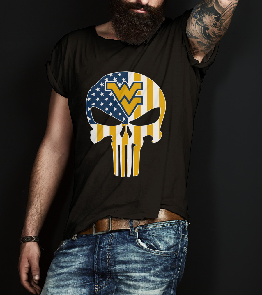 Wv American Flag Punisher Style West Virginia Mountaineers T-Shirt