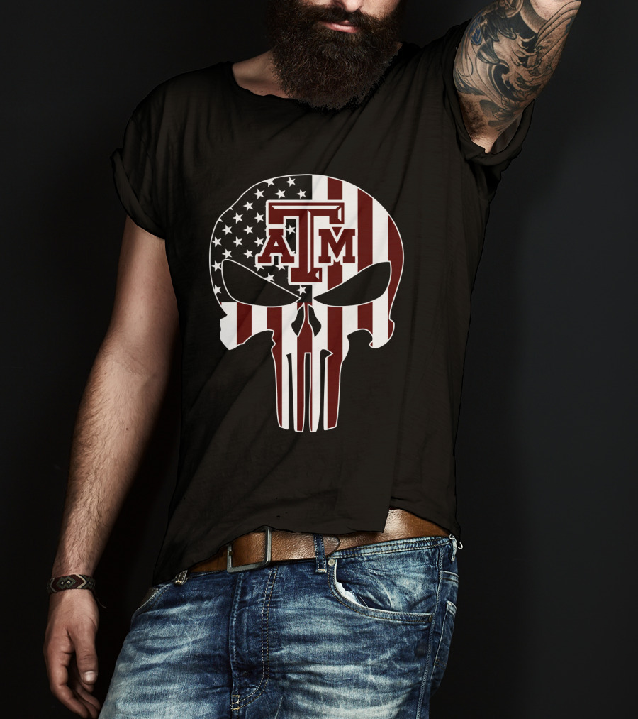 Texas A&M Aggies Skull American Flag T-Shirt