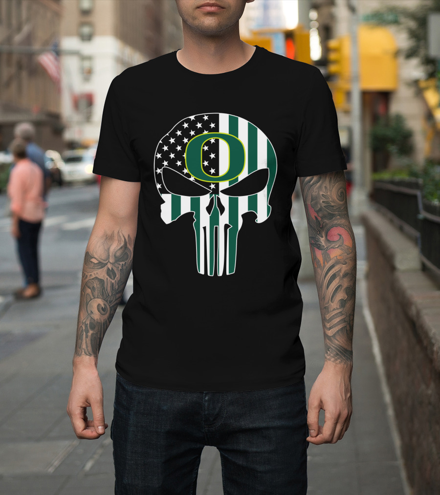 Oregon Ducks American Flag Punisher Skull T-Shirt